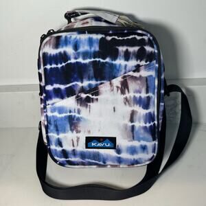 KAVU Lunch Box/Bag Insulated Padded Leak-Proof, Crossbody Strap Blue Tie-Dye